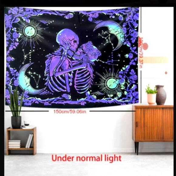 Colorful Blacklight Skeleton lovers Tapestry wall decor art - Picture 2 of 4